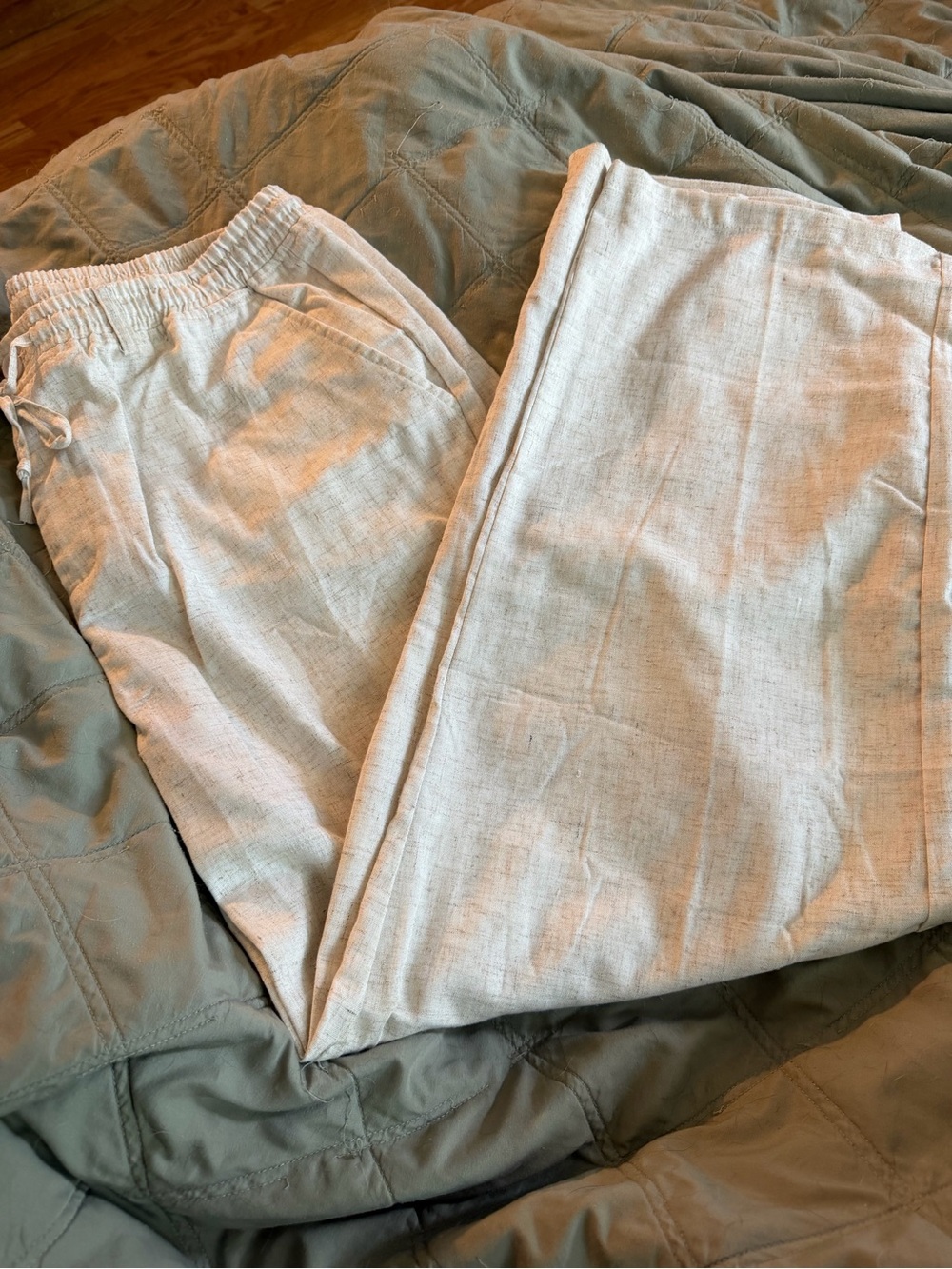 COOFANDY Men’s Beige Linen Blend Drawstring Pants 2XL Beach Resort Casual